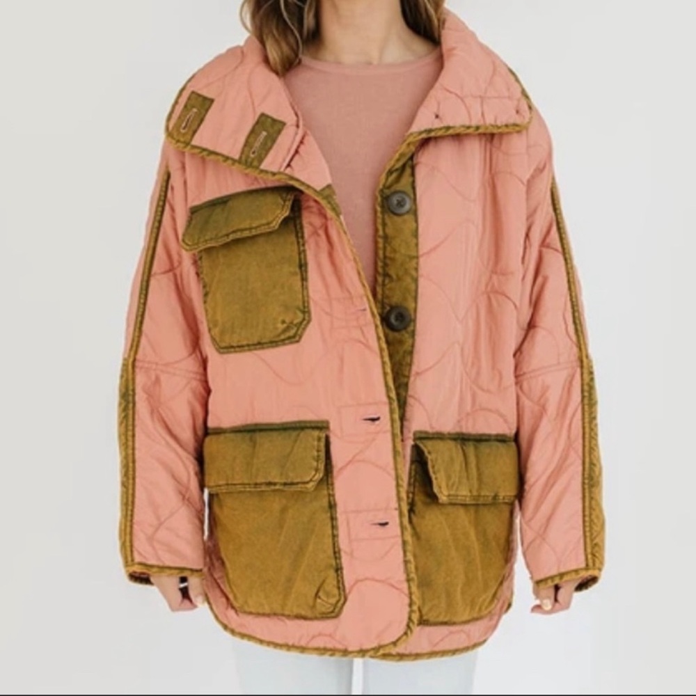 Free People Pink and Olive Utility Jacket
